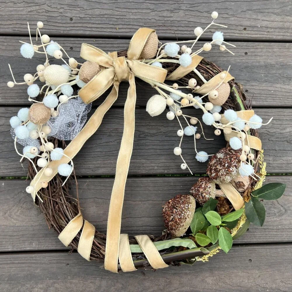 Spring Burlap Eggs Glitter Mushroom Earth Tones Wreath Home Decoration